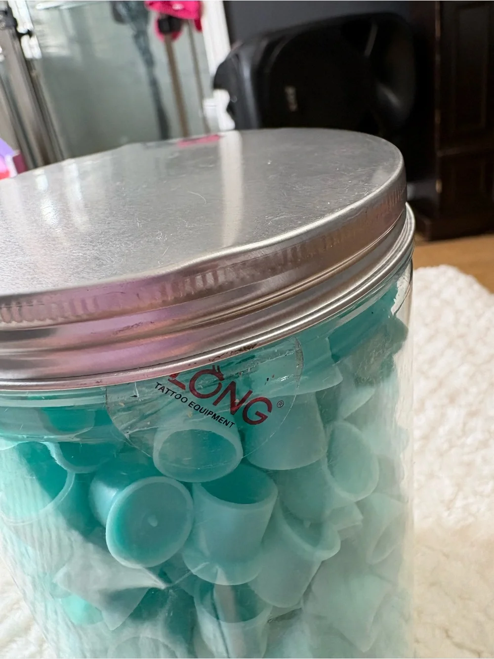 Aqua Silicone Tattoo Ink Caps - Jar of Disposable Ink Cups